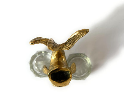 Salt and pepper subject Carp in brass with small glass bowls for salt and pepper - Cheoma