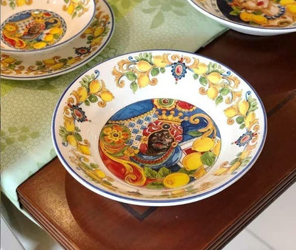 Enzo De Gasperi - Hand painted porcelain salad bowl, Teste di Moro collection 31.5 cm x 7 cm