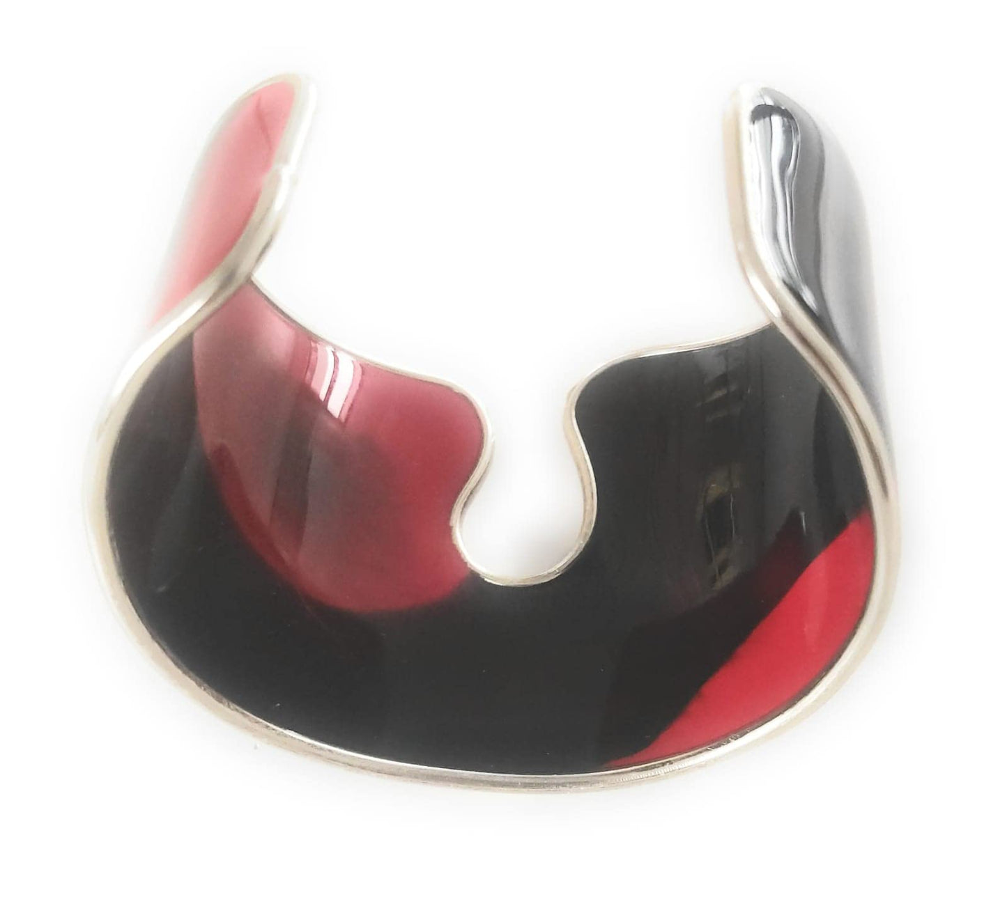 Rigid bracelet in surgical steel and epoxy resin, handmade jewel, Vulca collection (red / black) 