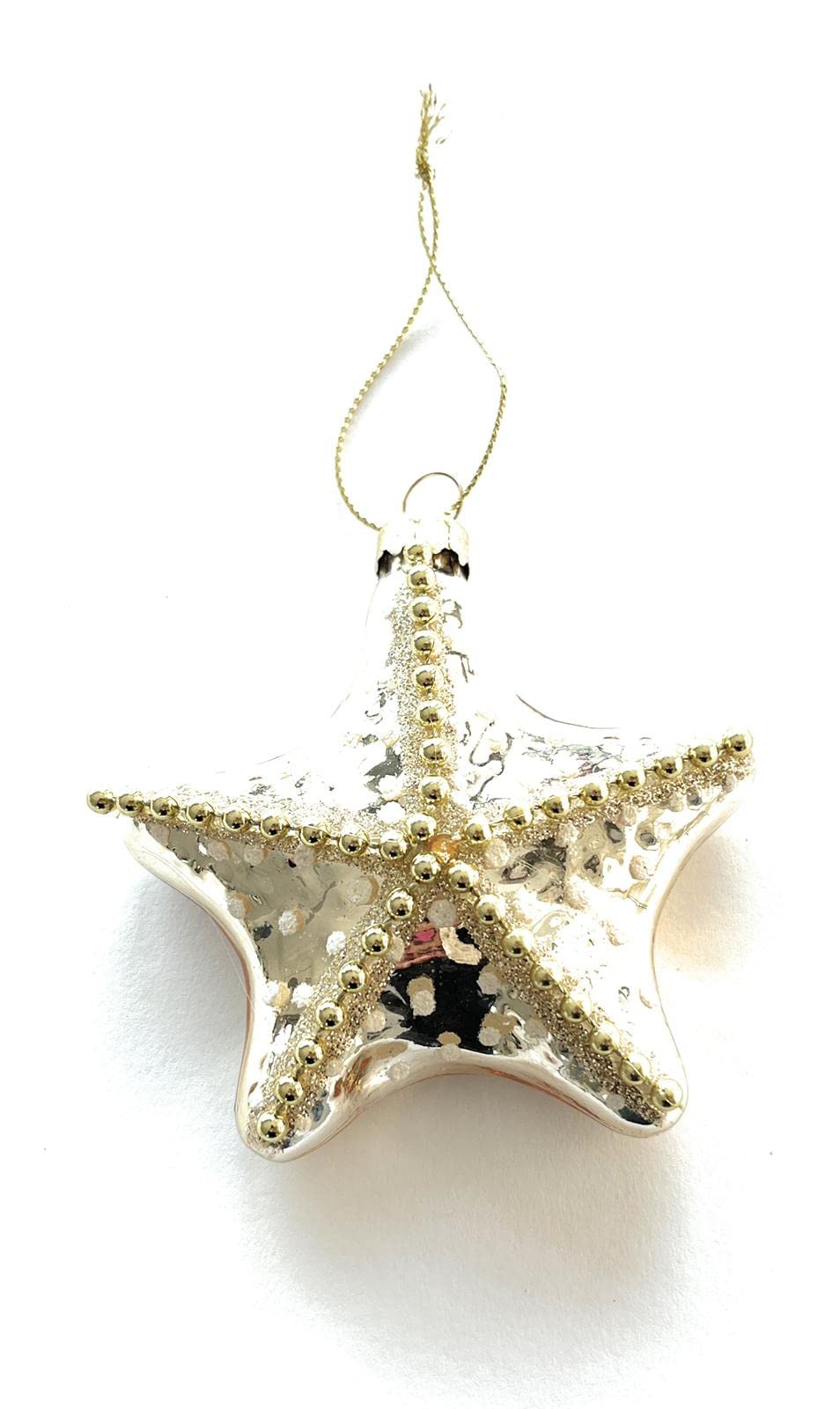 Décorations de Noël - Lot de 2 étoiles de mer avec perles et paillettes (8x8x2,5cm)