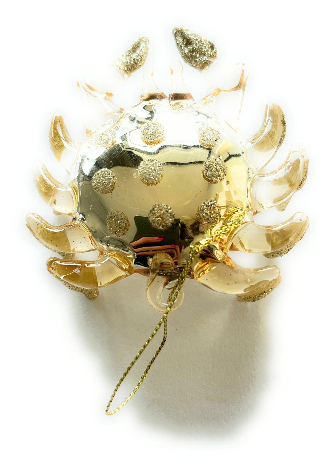 Boules de Noël - Pack de 2 Crabes de Noël 1 or et 1 nacre, décorés de perles et de paillettes (10x10x3 cm)
