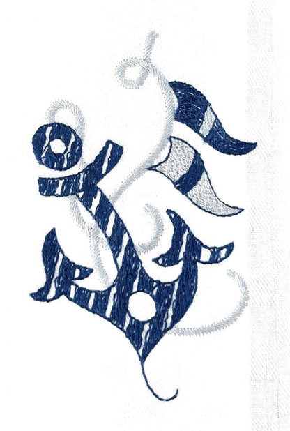 Marika de Paola - Torchon de cuisine en pur coton, brodé d'un motif maritime
