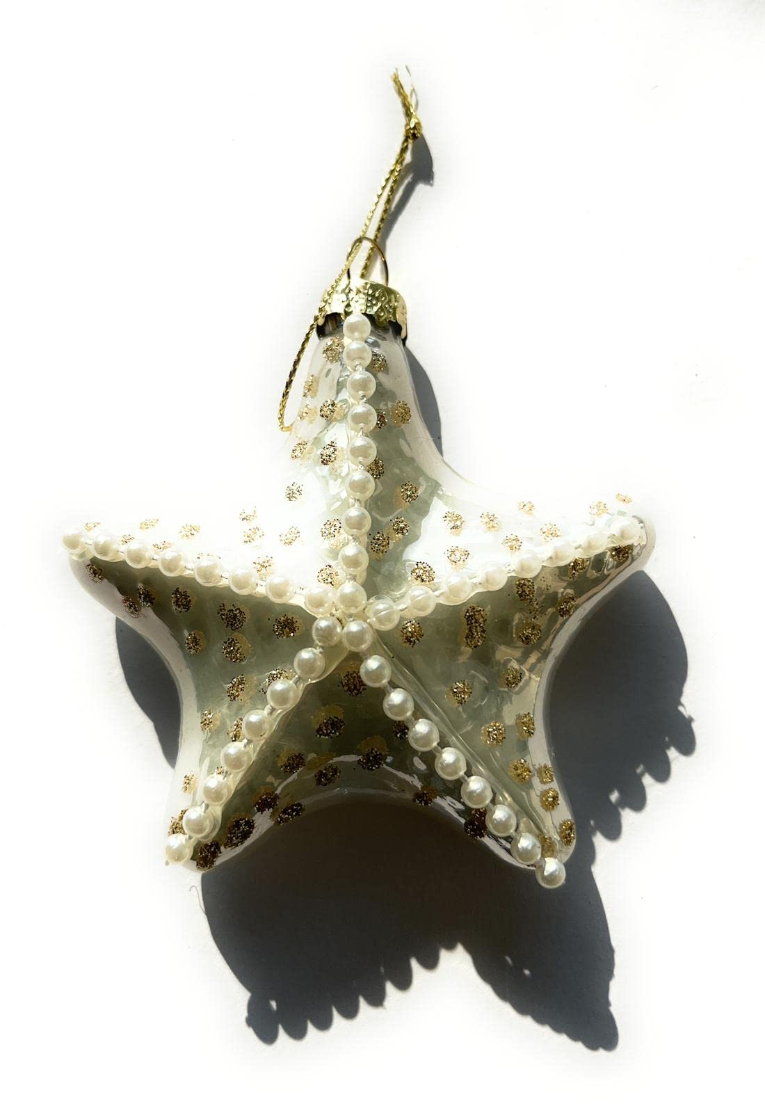 Décorations de Noël - Lot de 2 étoiles de mer avec perles et paillettes (8x8x2,5cm)