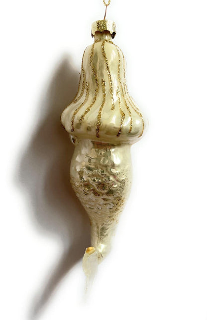 Decorazioni Natalizie - Coppia di Sirene con perline e glitter 1 color oro e 1 color madreperla