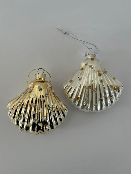 Conchiglie e perline - decorazioni di Natale - confezione da 2 (1 colore oro - 1 colore madreperla)