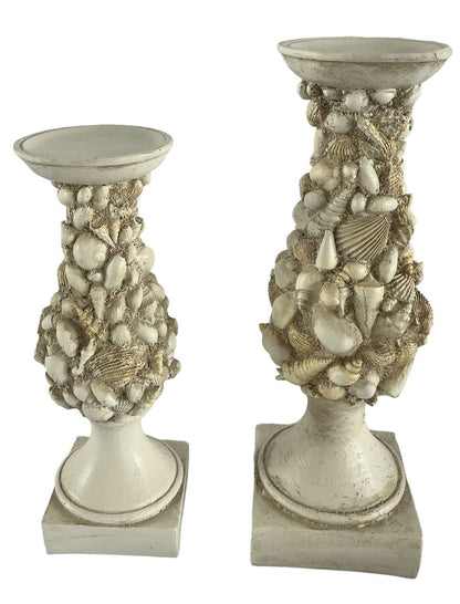 Coppia di candelabri, fantasia marina conchiglie, colore bianco, Enzo De Gasperi