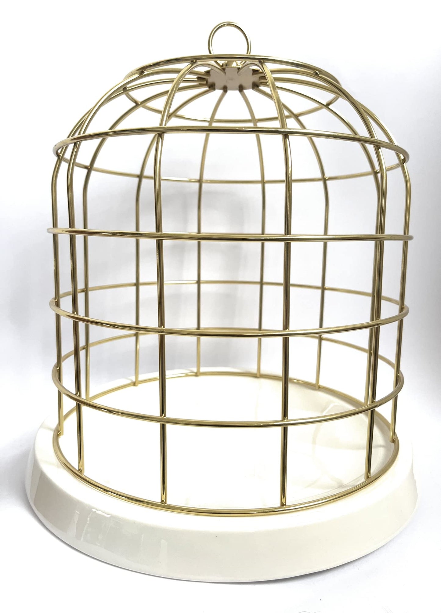 Seletti Cage à oiseaux Twitable, Matello doré et socle en porcelaine 32,5 cm de diamètre