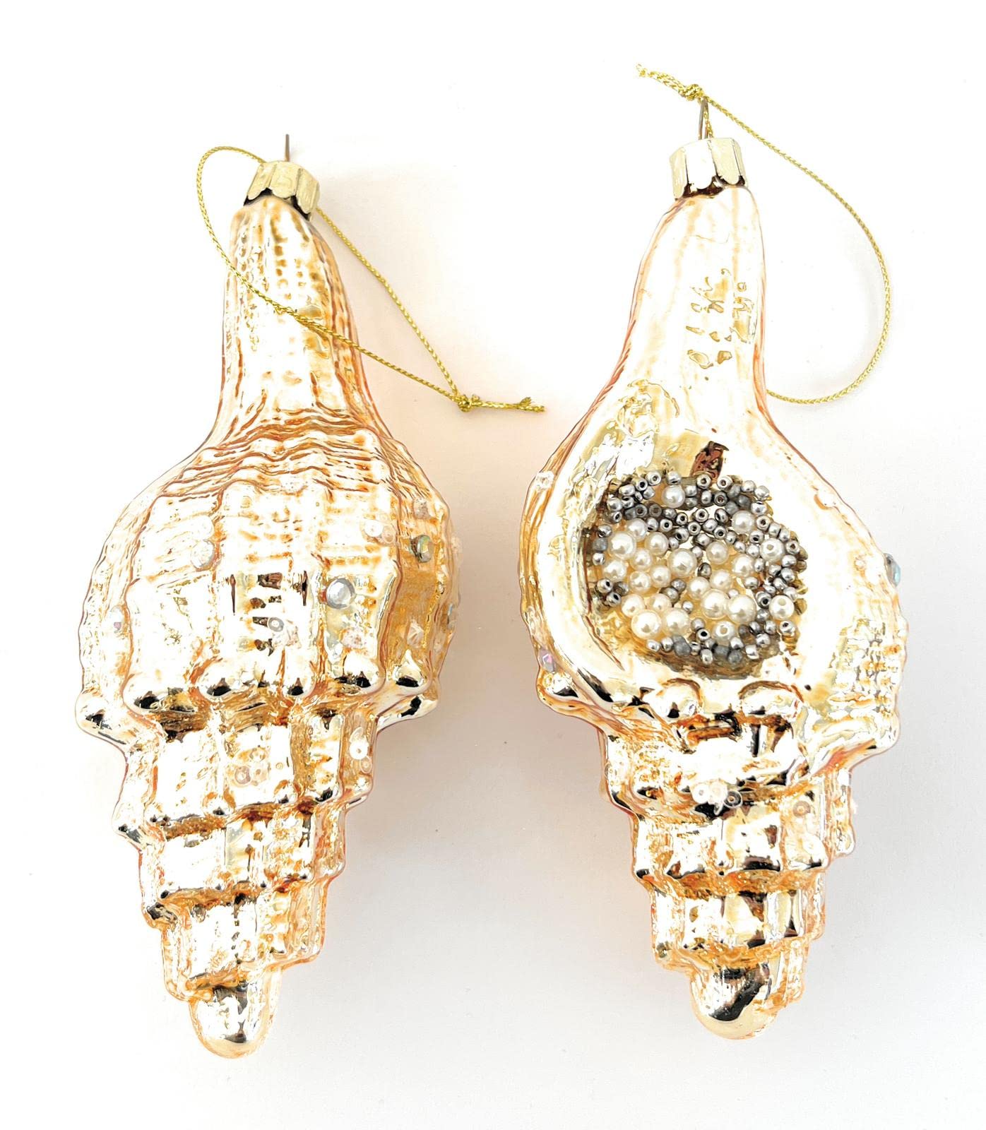 Set 2 Cornucopias - Christmas decorations - (gold and mother of pearl colors)