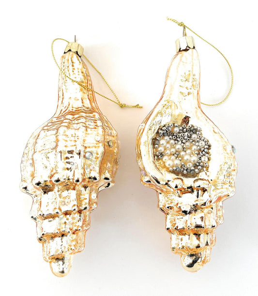 Pack of 2 Cornucopias - Christmas decorations - (gold and mother-of-pearl colours)
