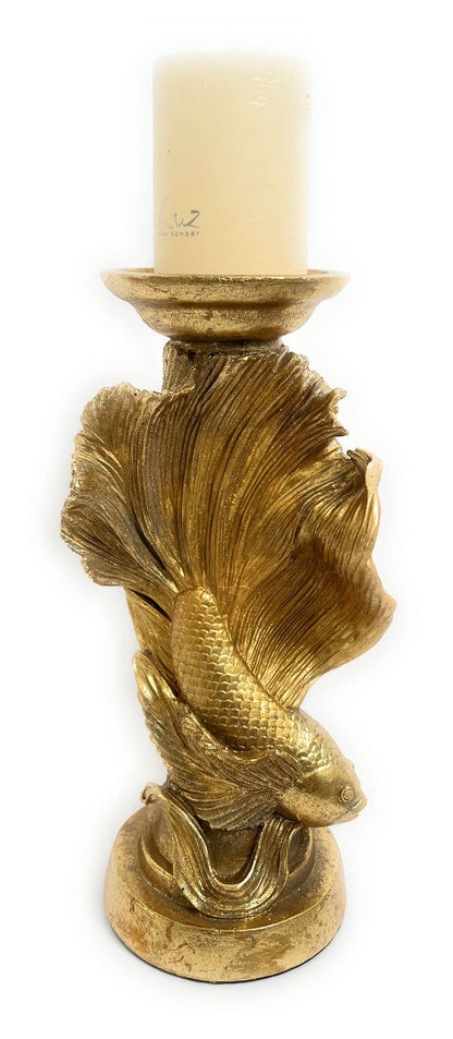 Coppia di candelabri, fantasia marina, color oro collezione Enzo De Gasperi