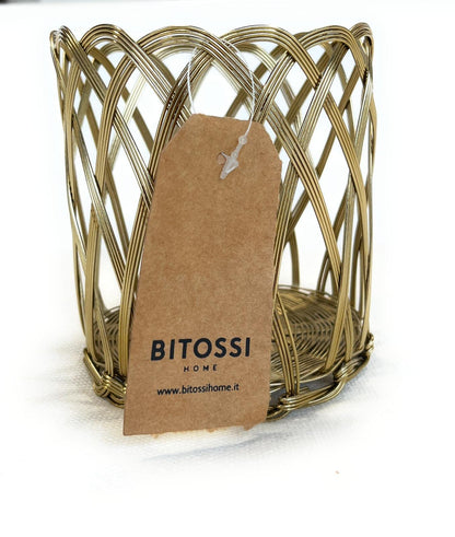 Gold-colored aluminum cutlery tray by Bitossi - measures 13 cm high x 12 cm diameter