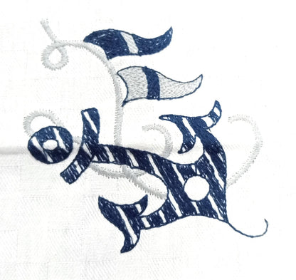 Nappe rectangulaire avec 6 serviettes, pur coton, produit artisanal fabriqué en Italie (Mare, Ancore Blu)