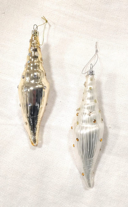 Coquilles en forme de larme - Décorations de Noël - lot de 2 (or et blanc perle)