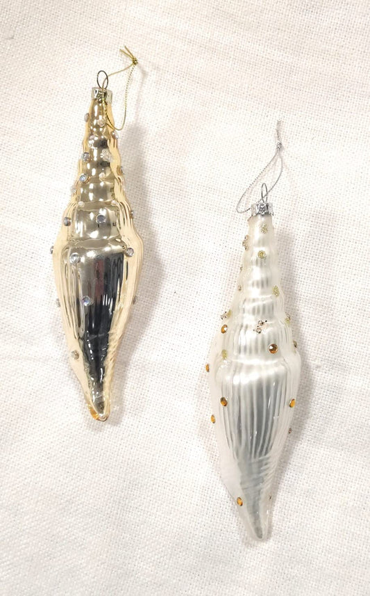 Christmas Baubles - Christmas Decorations Shells Drop - set of 2 (gold color and pearl white color)