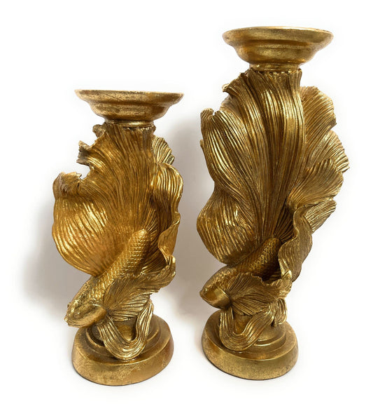Pair of candlesticks, marine pattern, gold color Enzo De Gasperi collection
