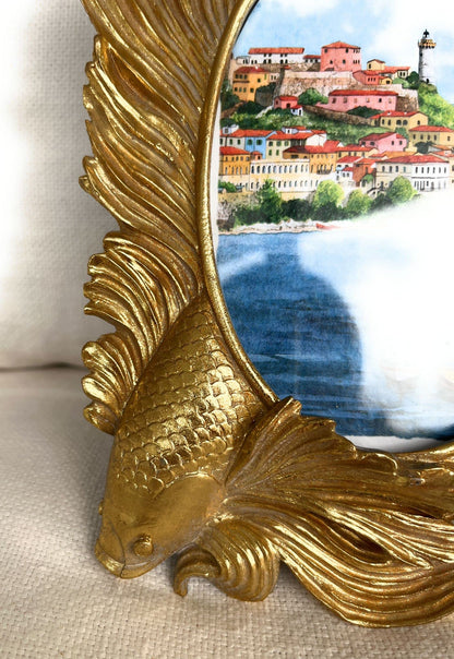 Cornice portafoto da tavola, fantasia marina, colore Oro, Designed by Enzo De Gasperi