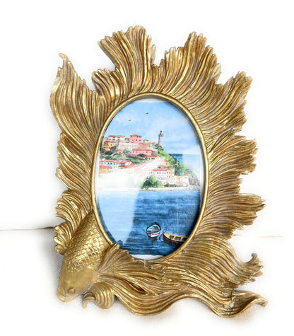 Table photo frame, marine pattern, Gold colour, Designed by Enzo De Gasperi