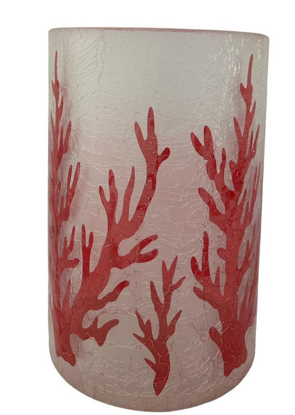 Candle holder / Vase in satin glass, red coral pattern, Enzo De Gasperi