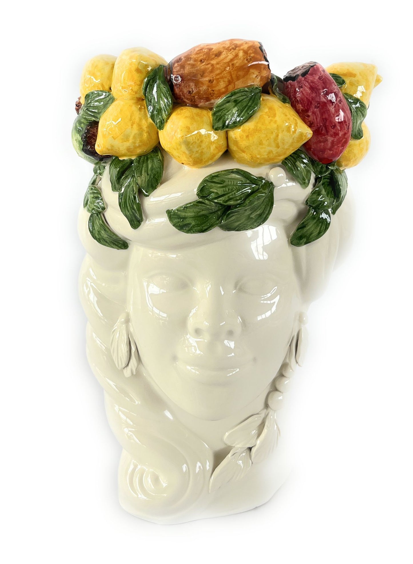 Verus Ceramiche by Abhika - Dark Brown - White Head with Lemons - Caltagirone Ceramic, 100% Made in Italy, height 33 cm