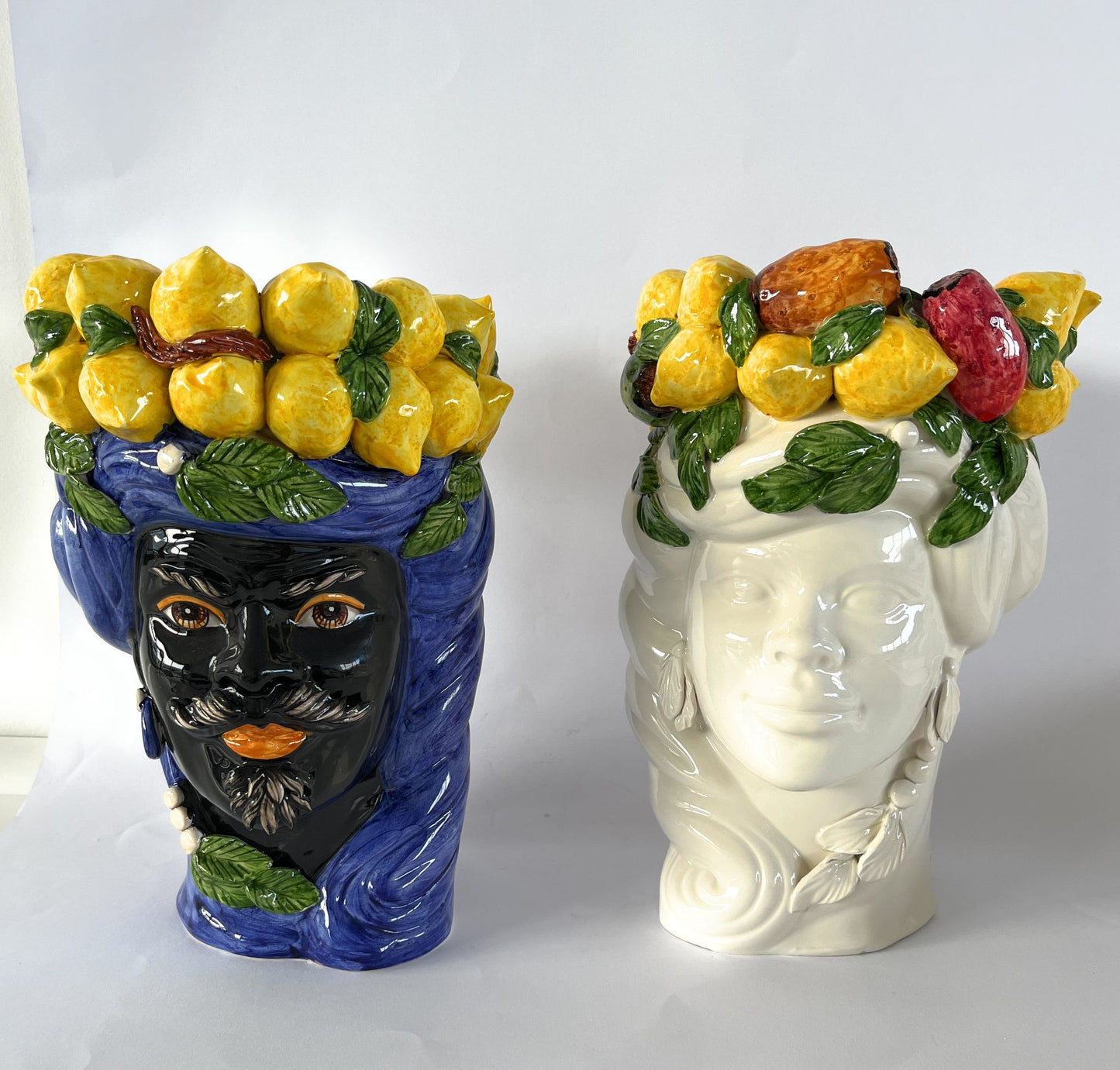Verus Ceramiche by Abhika - Dark Brown - White Head with Lemons - Caltagirone Ceramic, 100% Made in Italy, height 33 cm